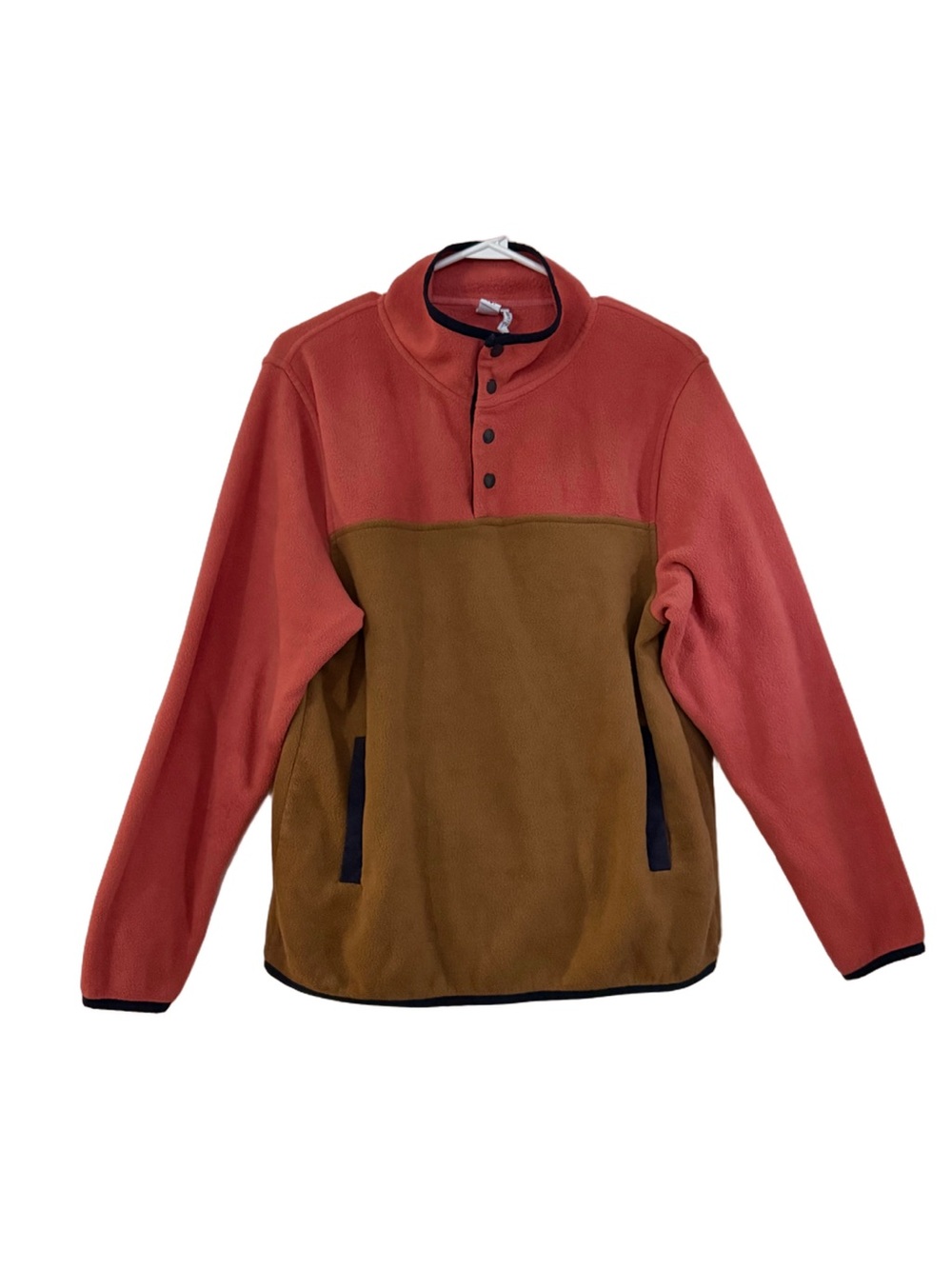 Simons Two-Tone Fleece Pullover Jacket in Rust & Brown